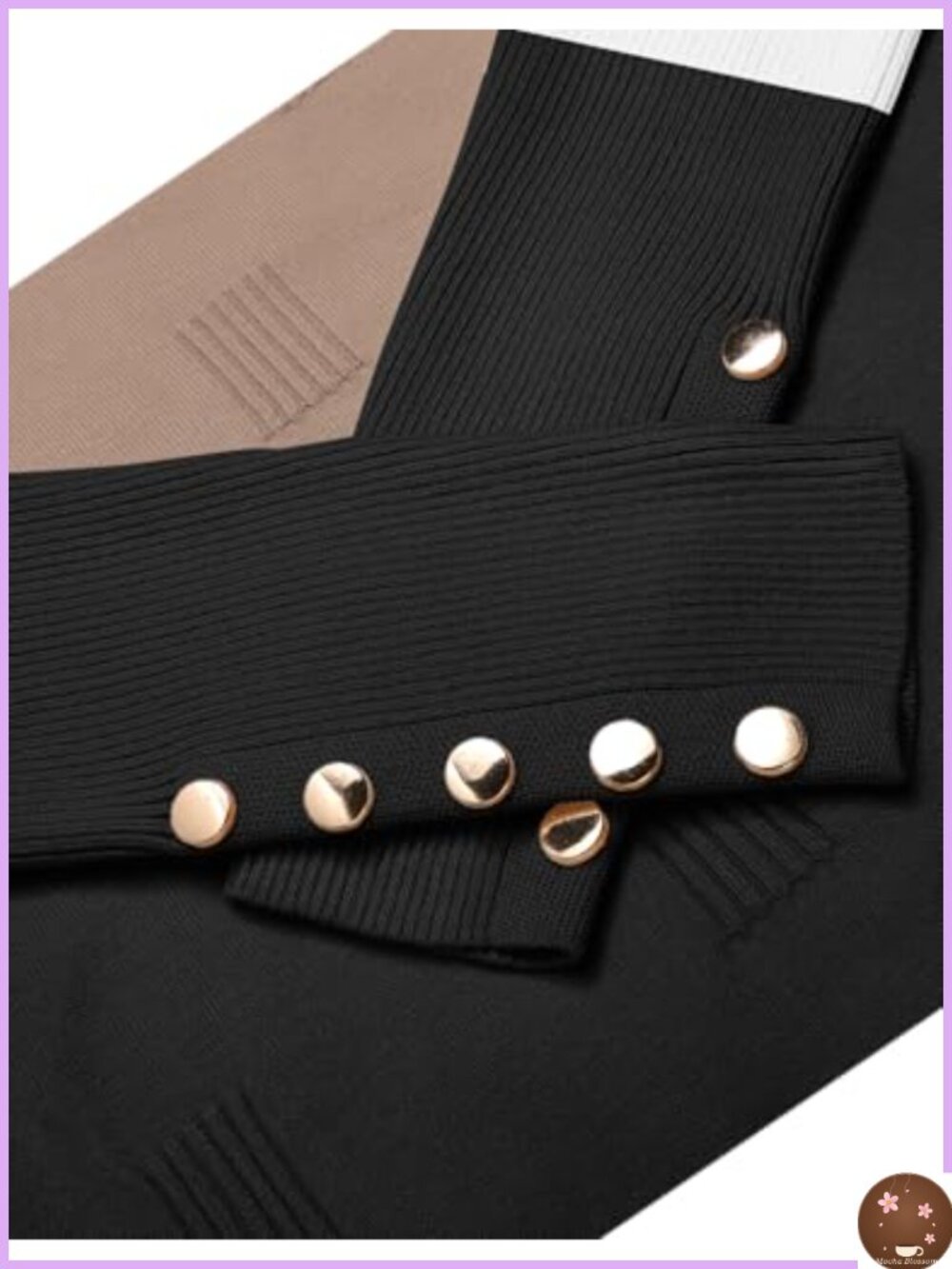 Women's V-Neck Lightweight Pullover Sweater with Buttons & Ribbed Knit Pattern - Picture 5 of 6